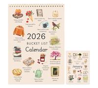Bucket List Calendar 2026,12-Month Inspirational Goal Planner With Motivational Illustrations,Motivational Wall Decor For Classroom Bedroom Students Teens Family