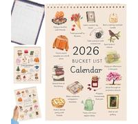 Bucket List Calendar 2026 - 12-Month Wall Calendar with Illustrated Pages, Interactive Wall Calendar & Guided Planner & Inspirational Daily Prompts, Motivational Home & Office Gift (Style A)