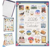 Bucket List Calendar 2026 - 12-Month Wall Calendar with Illustrated Pages, Interactive Wall Calendar & Guided Planner & Inspirational Daily Prompts, Motivational Home & Office Gift (Style B)