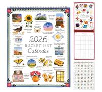 Bucket List Calendar 2026, 8 X 11 Inch Spiral Bound Monthly Planner with Motivational Goal Planner and Stickers Twin-Wire Family Calendar 2026 Aesthetic Art Wall Calendars for Women Office Home Decor