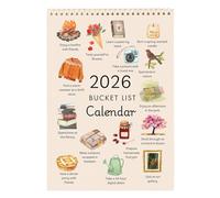 Bucket List Calendar, Inspirational Bucket List Monthly Wall Calendar, 12 Month Vertical Planner, Slow Living Art Illustrations, Hanging Spiral Wire Bound Wall Calendar for Home Office Decor Gifts