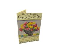 Bucket Of Flowers And Eggs Design Open Easter Card