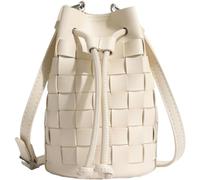 Bucket Purses for Women Mini Leather Woven Bucket Bag(Beige)