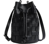 Bucket Purses for Women Mini Leather Woven Bucket Bag(Black)