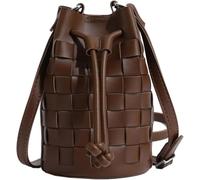 Bucket Purses for Women Mini Leather Woven Bucket Bag(Coffee)