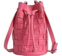 Bucket Purses for Women Mini Leather Woven Bucket Bag(Pink)