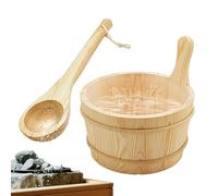 Bucket Set - Natural Rope Handl| Water basket with Ladle | Long Wooden Handle Spoon Buckets Set | Leakproof and 4L Capacity Shower Supplies Wooden Bath Tools | Bathrooms tub for Home Garden House Ho