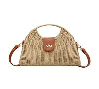 Bucket Straw Handbag, Handmade Tote Bag with Drawstring, Beach Woven Bag Rattan Shoulder Crossbody Basket Purse for Women, Beige-a, L