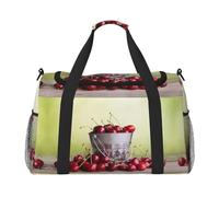 Bucket with Full of Cherries Full Print Travel Duffle Bag with Adjustable Shoulder Strap,Large Capacity Twill Polyester Crossbody Bag for Gym,Weekend Trips Outdoor Activities