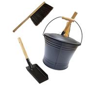 Bucket with Shovel & Brush, Portable Metal Container for Stove Indoor Outdoor Maintenance Multifunctional Ashes Set Fireplaces Ashes Bucket with Shovel and Brush Indoor Outdoor Fireplaces Accessories