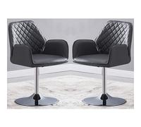 bucketeer swivel grey faux leather dining chairs in pair