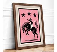 Bucking Bronco Rodeo Retro Framed Wall Art Print A1 (84.1×59.4cm) Walnut, Wall Decor for Living Room, Bedroom, Office & Home, Ready to Hang, Art Gift