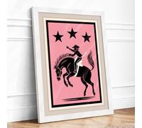 Bucking Bronco Rodeo Retro Framed Wall Art Print A2 (59.4×42cm) White, Wall Decor for Living Room, Bedroom, Office & Home, Ready to Hang, Art Gift