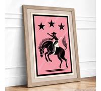Bucking Bronco Rodeo Retro Framed Wall Art Print A4 (29.7×21cm) Oak, Wall Decor for Living Room, Bedroom, Office & Home, Ready to Hang, Art Gift