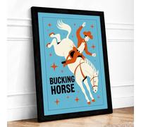 Bucking Horse Rodeo Retro Framed Wall Art Print A1 (84.1×59.4cm) Black, Wall Decor for Living Room, Bedroom, Office & Home, Ready to Hang, Art Gift