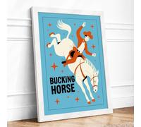 Bucking Horse Rodeo Retro Framed Wall Art Print A2 (59.4×42cm) White, Wall Decor for Living Room, Bedroom, Office & Home, Ready to Hang, Art Gift
