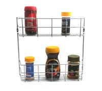 Buckingham 2 Tier Spice Herb Chrome Rack Wall or Cupboard Door Mount Premium Heavy-Gauge Storage for Herbs Jars and Packets 40.5 cm