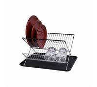 Buckingham Folding 2 Tier Drainer Dish Drying Rack with Board/Tray, Metal, Chrome, 42 x 32 x 25 cm