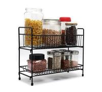Buckingham 2 Tier Spice Rack Free Standing Kitchen Organiser Multi-Purpose Kitchen Storage for Jars Bottles Herbs | Bathroom Storage | Sturdy Heavy Gauge Iron Wire 30 cm (Black)