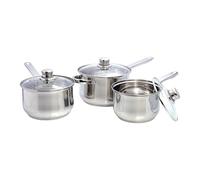 Buckingham 3-Piece Deep Saucepan Set Induction Compatible Stainless Steel Cookware Pan Pot Set Premium Quality, Silver