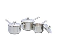 Buckingham 3 Piece Deep Saucepan Set with Lid Stainless Steel Cookware Pan Pot Set Premium Quality Induction Compatible