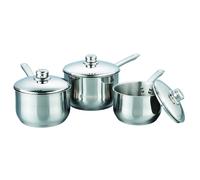 Buckingham 3 Piece Deep Saucepan Set with Lid Stainless Steel Cookware Pan Pot Set Premium Quality Induction Compatible