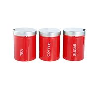Buckingham 3-Piece Kitchen Storage Canisters Jar Ideal for Tea Coffee and Sugar, Stainless Steel, Red, 10 cm