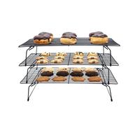 Buckingham 3 Tier Cooling Rack Stackable Non-Stick Durable Metal Wire Black Tray ideal for Cakes Cookies Pastries & Biscuits 40 Cm