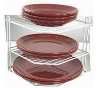 Buckingham 3 Tier White Corner Plate Rack Kitchen Cupboard Tidy Storage Organiser Dish Rack Space Saving Shelf Organiser 23 cm