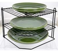 Buckingham 3 Tier Corner Plate Rack Kitchen Cupboard Storage Organiser Premium Quality Dish Rack Space Saving Shelf Organiser for Bowls Plates & Mugs 28 Cm (Black)