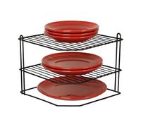 Buckingham 3 Tier Corner Plate Rack Kitchen Cupboard Storage Organiser Premium Quality Dish Rack Space Saving Shelf Organiser for Bowls Plates & Mugs 28 Cm (Black)