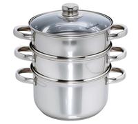 Buckingham Three-Tier Stainless Steel Steamer Set with Glass Lid Premium Quality Steamer for Healthy Cooking 20 cm Cookware