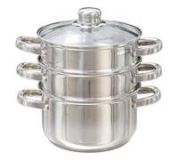 Buckingham 3 Tier Premier Steamer Set with Glass Lid Polished Mirror Finish Stainless Steel Ideal for Steamer Cooking Induction Compatible