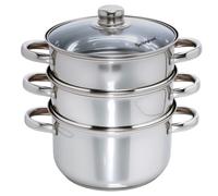 Buckingham 3 Tier Premier Steamer Set with Glass Lid Polished Mirror Finish Stainless Steel Ideal for Steamer Cooking Induction Compatible