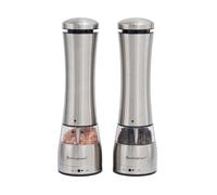 Buckingham 30910 Premium Electric Salt and Pepper Mills Set, Battery Adjustable Ceramic Grinders & One Touch Operation, Stainless Steel, Silver