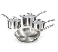 Buckingham 4 Piece Elite Tri-Ply Frying Pan & Saucepan Set 18/8 Stainless Steel Pan Set | Induction Hob Pan Set | Cooking Pots with Uncoated Induction Frying Pan 2.1 L Saucepans 1.6 | 2.5 | 3.4 Litres