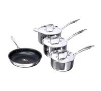 Buckingham 4 Piece Elite Tri-Ply Non Stick Frying Pan & Saucepan Set 18/8 Stainless Steel Pan Set | Induction Hob Pan Set | Cooking Pots with Induction Frying Pan 2.1L Saucepans 1.6 | 2.5 | 3.4 Litres