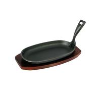Buckingham Cast Iron Sizzling Dish Steak Platter with wooden base