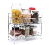 Buckingham Free Standing Two Tier Spice Rack Chrome Plated Multi-Purpose Kitchen Countertop Storage for Jars Bottles Herbs Bathroom Accessories Sturdy Heavy Gauge Iron Wire Organiser 30 cm
