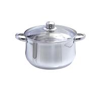 Buckingham Deep Casserole Dish Mirror Finish with Glass Lid Stainless Steel Cooking Pot for Boiling and Simmering Induction Compatible 28 cm 9.5 litres