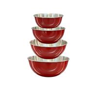 Buckingham Deep Mixing Bowl Pack of 4 Red Stainless Steel Finish Ideal for Nesting Baking Durable Kitchen Prep Bowls for Cooking Whisking & Food Preparation 16 cm 20 cm 23 cm 27.5 cm