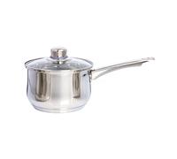 Buckingham Deep Saucepan with Tempered Glass Lid Premium Stainless Steel Cooking Pot Suitable all Heat Source Including Induction 16 Cm 2 Litres by Buckingham