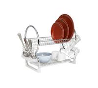 Buckingham Deluxe 2 Tier Chrome Plated Dish Cup Glasses Crockery Cutlery Utensil Drainer with Drip Removable Tray-56 cm, metal, Silver
