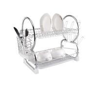 Buckingham Deluxe 2 Tier Chrome Plated Dish Cup Glasses Crockery Cutlery Utensil Drainer with Drip Removable Tray-56 cm, metal, Silver