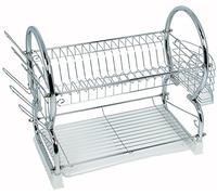 Buckingham Deluxe 2 Tier Chrome Plated Dish Cup Glasses Crockery Cutlery Utensil Drainer with Drip Removable Tray-56 cm, metal, Silver
