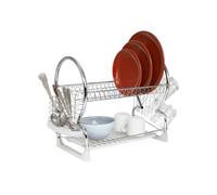 Buckingham Deluxe 2 Tier Dish Drainer Chrome Plated Kitchen Organizer With Utensil Holder & Removable Drip Tray 56 Cm