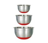 Buckingham Designer Set Of 3 Stainless Steel Salad Mixing Bowls Silicon Base, Silver Red