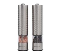 Buckingham Electric Salt and Pepper Mills Set Premium Stainless Steel Ceramic Grind Soft Touch Push Button Battery Operated Adjustable Spices Grinders Mechanism