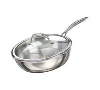 Buckingham Elite Tri-Ply Full Clad Saute Pan with Glass Lid 18/8 Stainless Steel Induction Skillet Pan Oven Safe 260°C 24 cm 2.5 litres