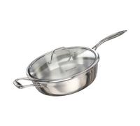 Buckingham Elite Tri-Ply Full Clad Saute Pan with Glass Lid & Helping Handle 18/8 Stainless Steel Induction Skillet Pan Oven Safe 260°C 28 cm 4 litres